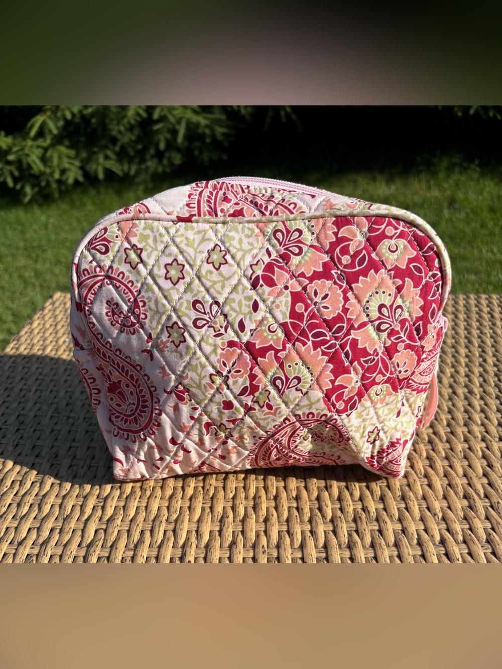 Lemon Hill Quilted Floral Cosmetic Pouch in Pink and Cream